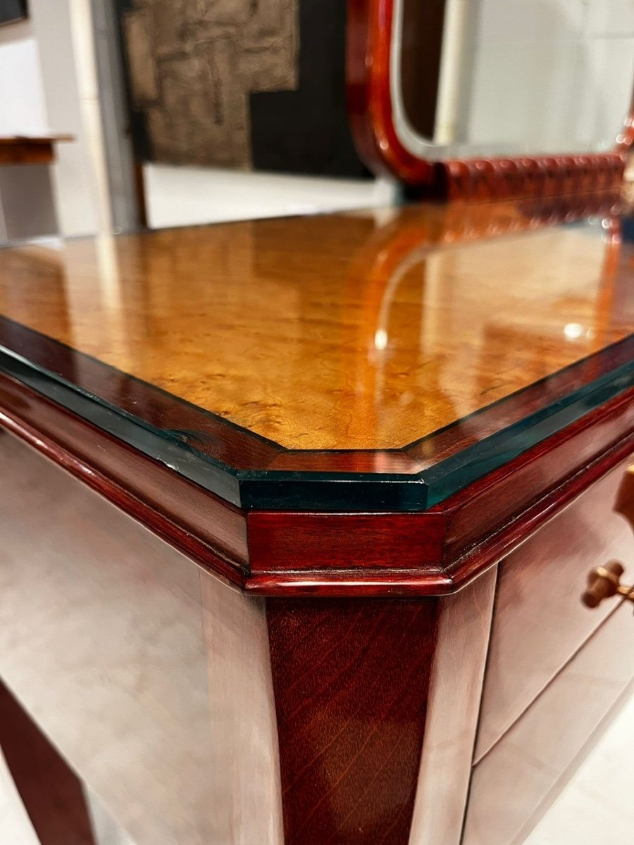 Art Deco Style Dressing Table Or Console Table, Mahogany, Bird's Eye Maple And Bronze, Ca 1935-photo-4